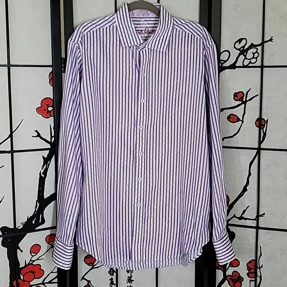 Robert Graham Purple and White Casual Button Down Shirt